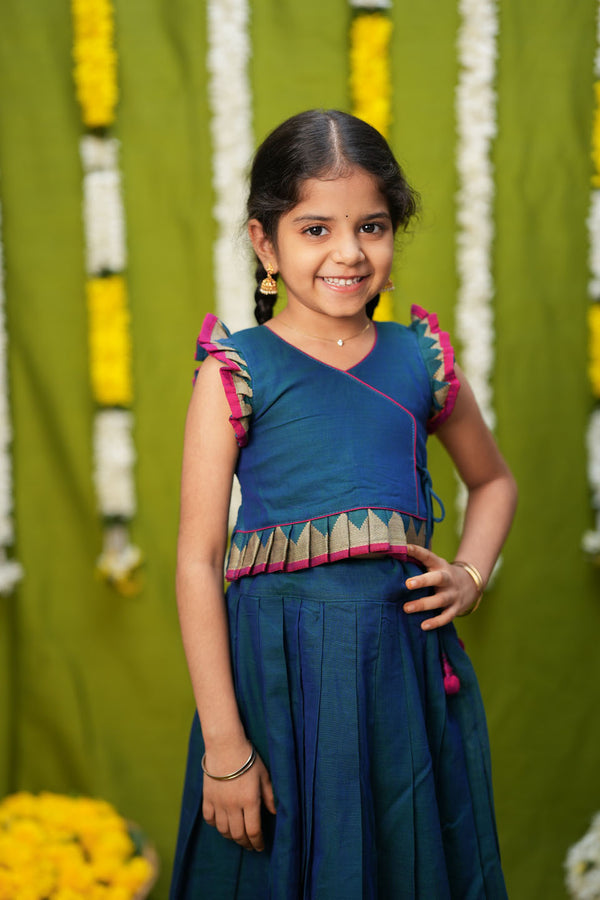 Gautami Teal Handlloom Top & Skirt Mini