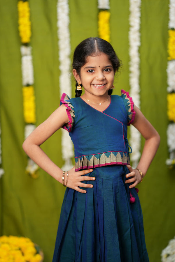 Gautami Teal Handlloom Top & Skirt Mini