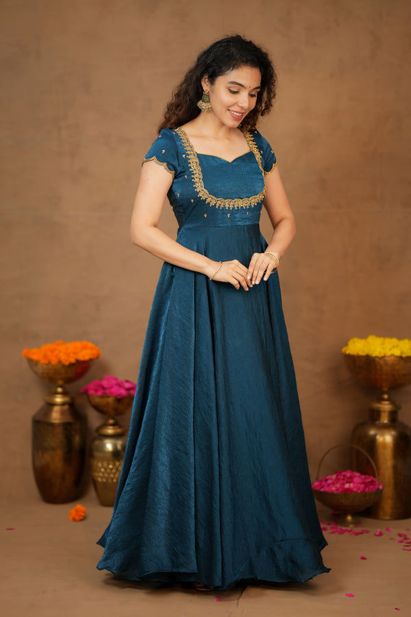Niharika Teal Maxi Dress (Set of 2)