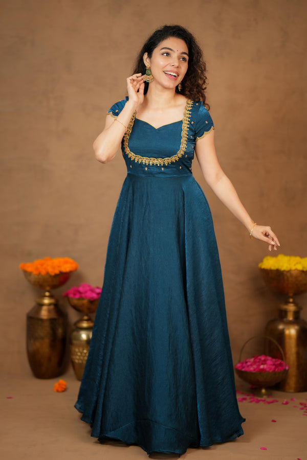 Niharika Teal Maxi Dress (Set of 2)