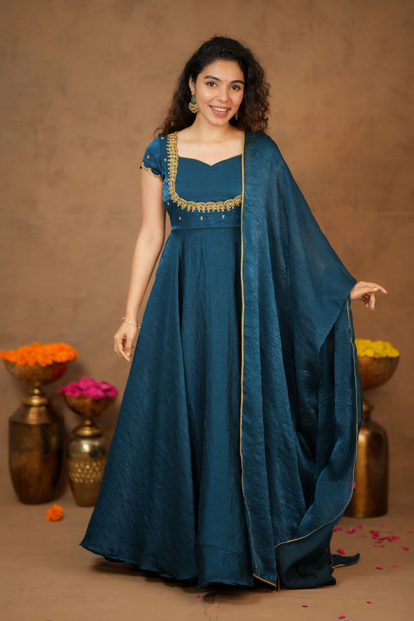 Niharika Teal Maxi Dress (Set of 2)