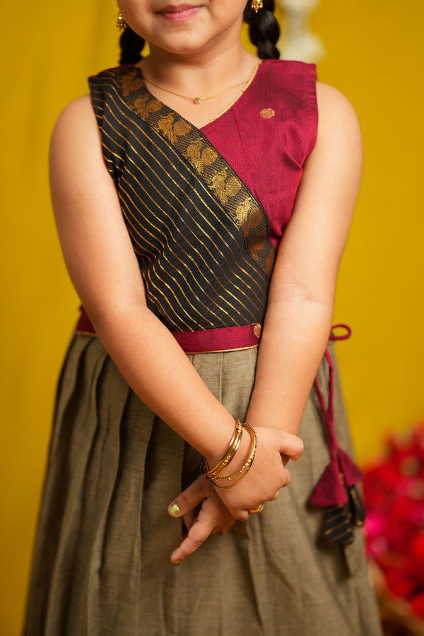 Radhi Grey with Maroon Lehenga Mini
