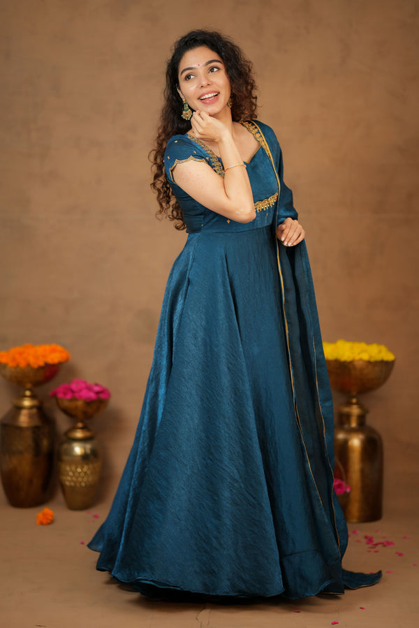 Niharika Teal Maxi Dress (Set of 2)