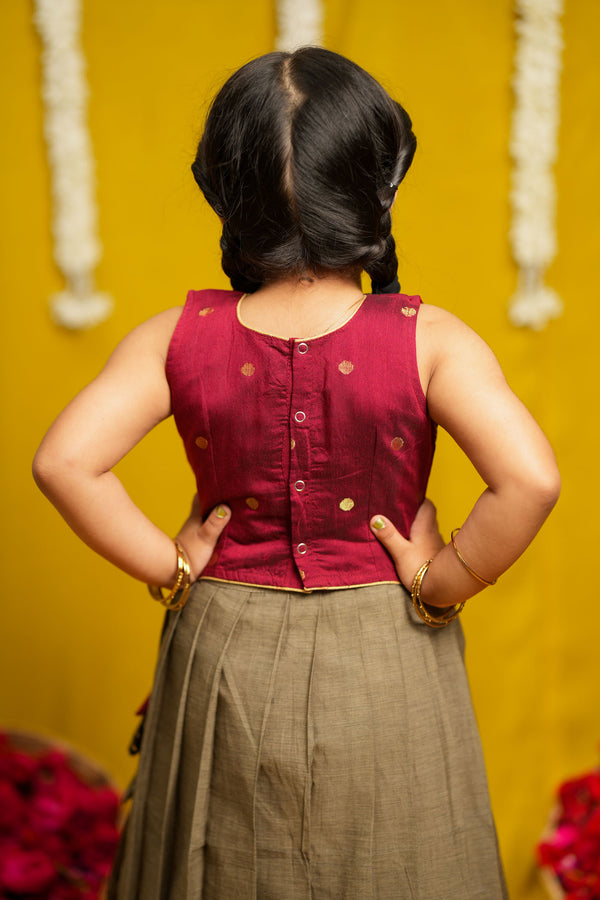 Radhi Grey with Maroon Lehenga Mini