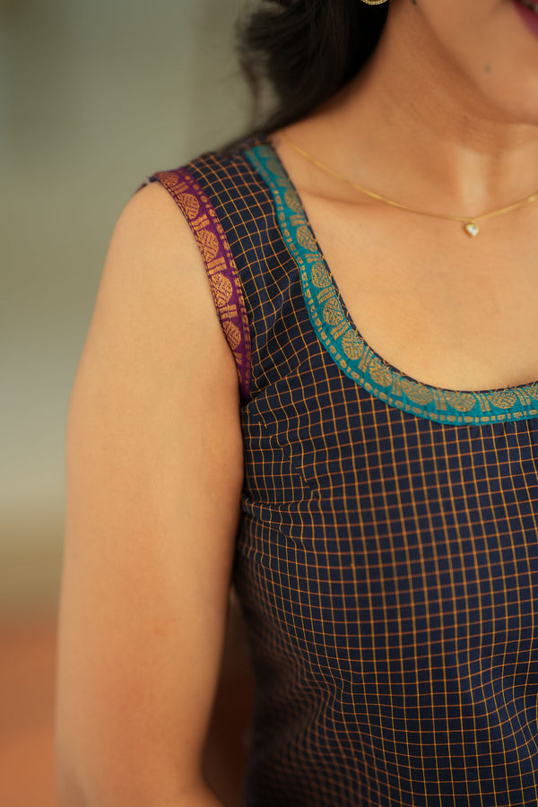 Varnika Blue Checkered Kurti Set