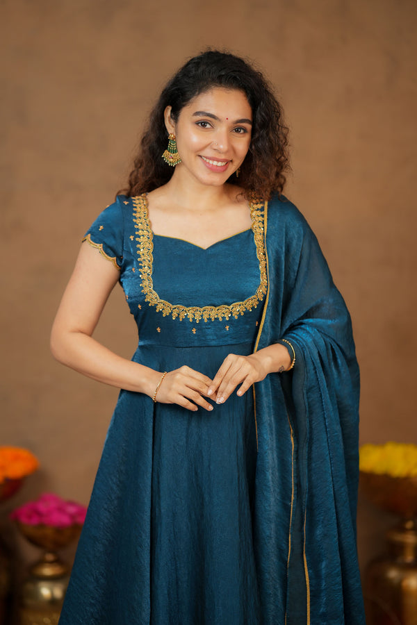 Niharika Teal Maxi Dress (Set of 2)