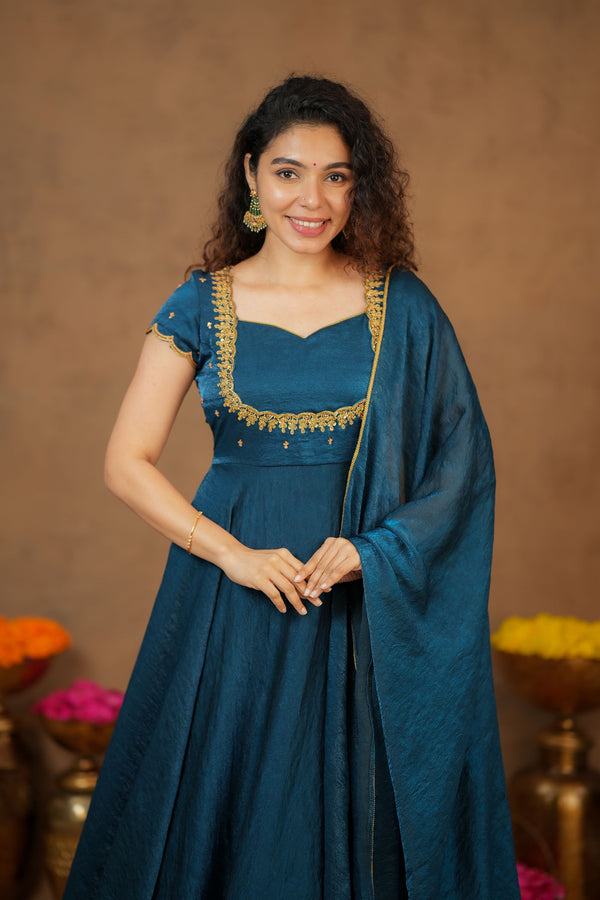 Niharika Teal Maxi Dress (Set of 2)