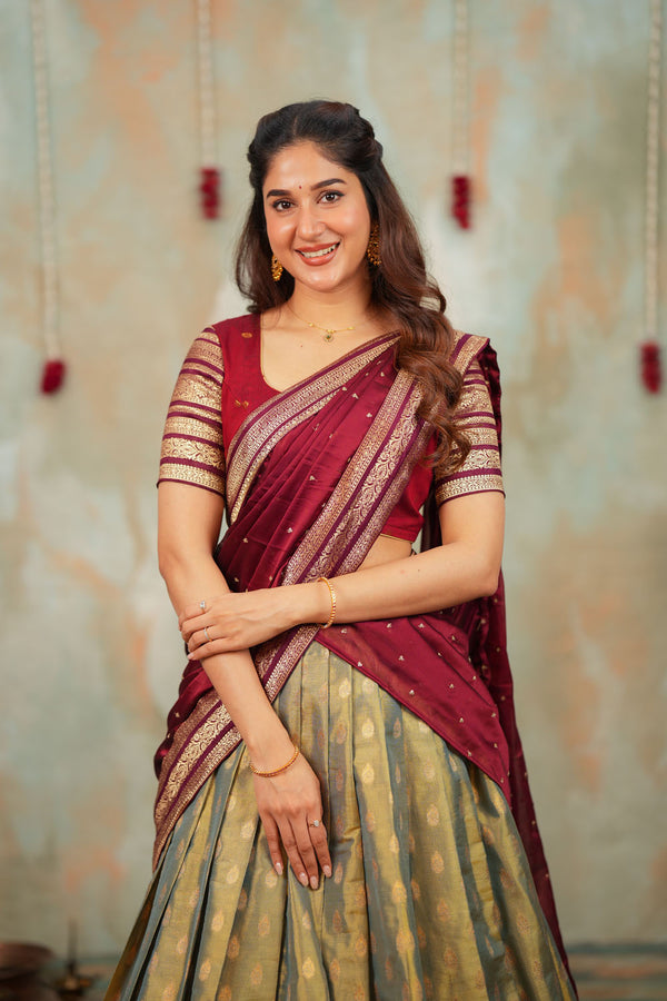 Mayuri Mint Green with Maroon Halfsaree (Set of 3)