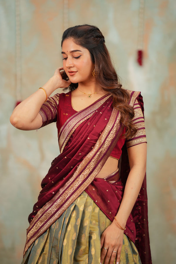 Mayuri Mint Green with Maroon Halfsaree (Set of 3)