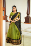 Prisha Olive Green Handwoven Halfsaree