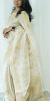White and Gold Organza Tissue Saree with Blouse