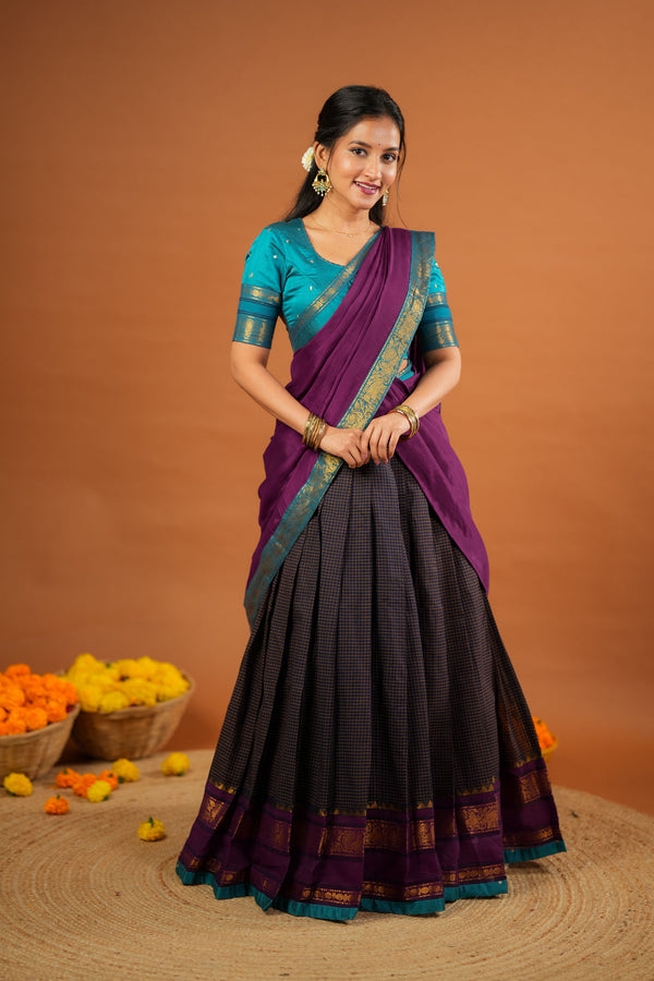 IMD - Ruhika Navy Handwoven Half Saree Set
