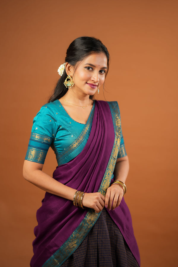 IMD - Ruhika Navy Handwoven Half Saree Set