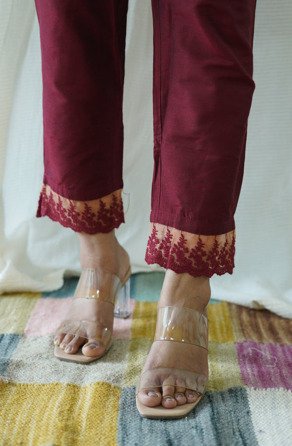 Maroon Solid Bottom with Lace detailing