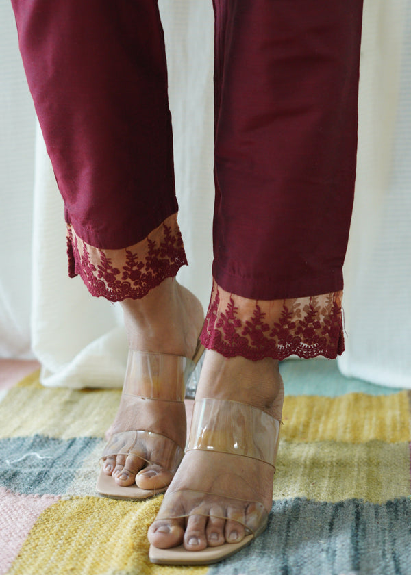 Maroon Solid Bottom with Lace detailing