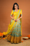 Akhila Yellow & Teal Banarasi Lehenga Set