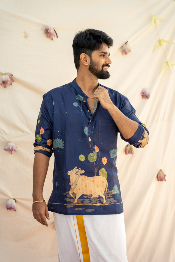 Dhruv - Pichwai Blue Shirt