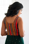 GRG - Aadhini Greeen sequins skirt with multicolor printed embroidered top - XS & S only