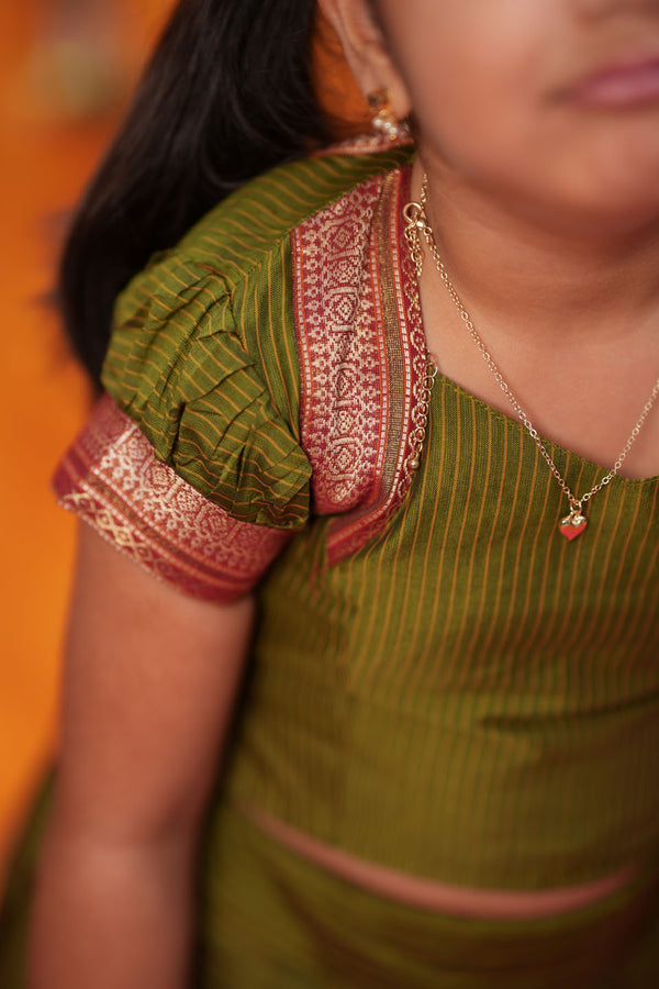 Abiradhi Green Handloom Top & Skirt Mini