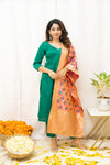Sruthi Green with Peach Floral dupatta