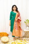 Sruthi Green with Peach Floral dupatta