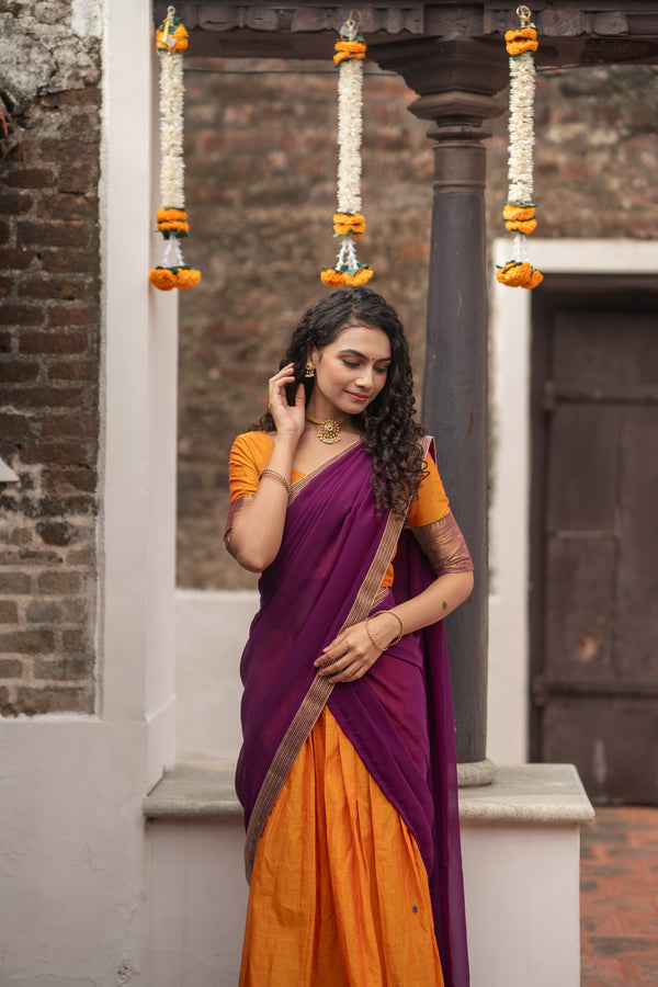 IMD - Pooja Orange with Purple Handlom Halfsaree