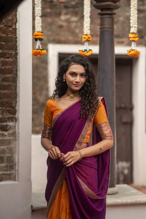 IMD - Pooja Orange with Purple Handlom Halfsaree