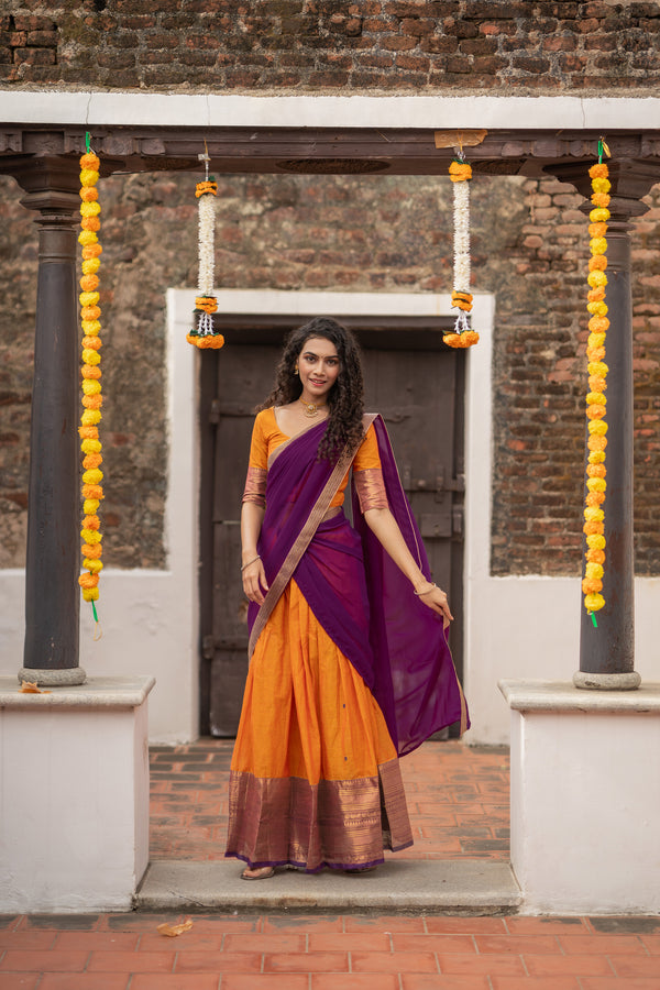 IMD - Pooja Orange with Purple Handlom Halfsaree