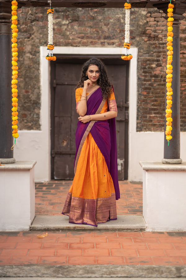 IMD - Pooja Orange with Purple Handlom Halfsaree