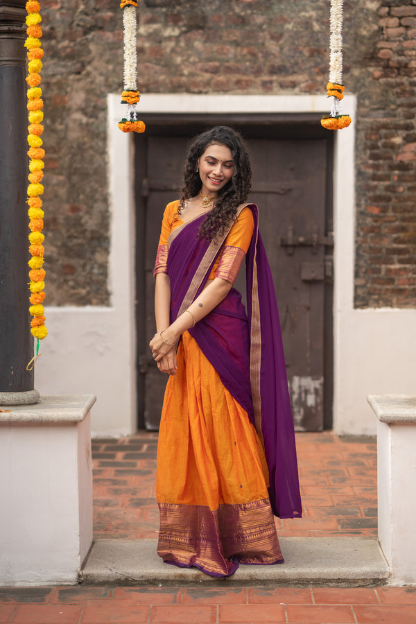 IMD - Pooja Orange with Purple Handlom Halfsaree