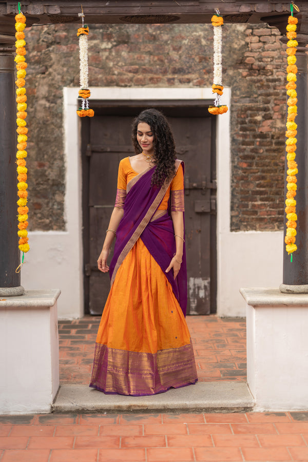 IMD - Pooja Orange with Purple Handlom Halfsaree