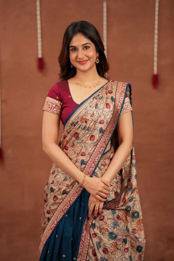 Kalyani Teal Halfsaree (Set of 3 )