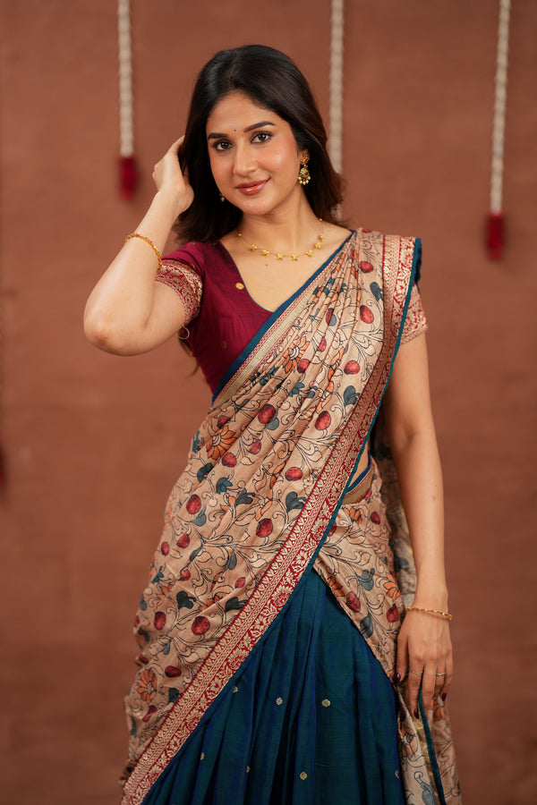 Kalyani Teal Halfsaree (Set of 3 )