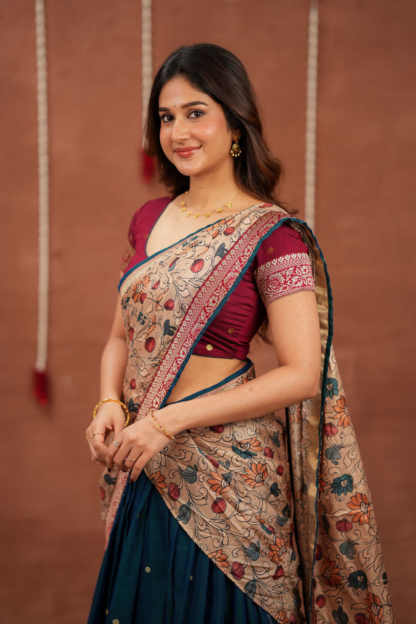 Kalyani Teal Halfsaree (Set of 3 )
