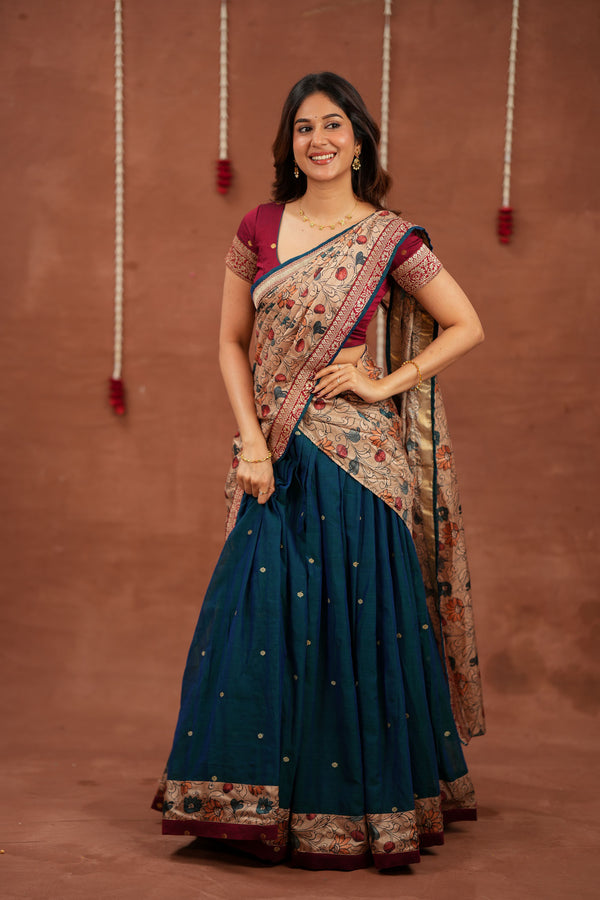 Kalyani Teal Halfsaree (Set of 3 )