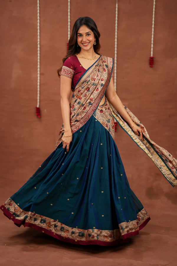 Kalyani Teal Halfsaree (Set of 3 )