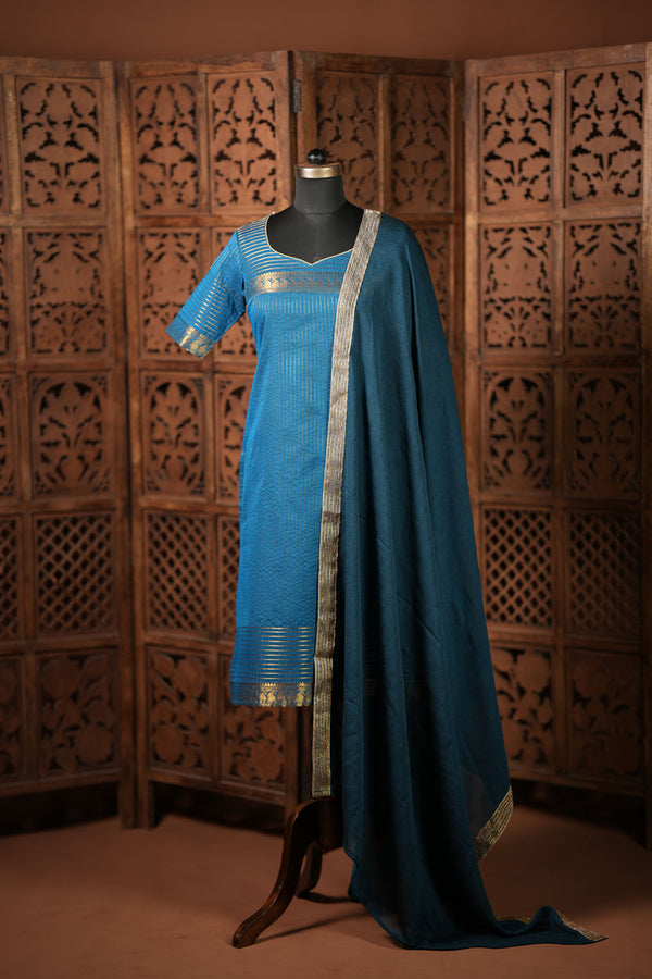 Venba Teal Chettinad Cotton Kurti Set (Set of 2 )
