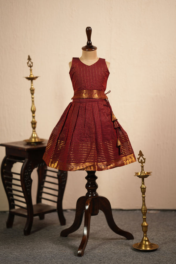 Venba Maroon Chettinad Cotton Lehenga Mini (Set of 2 )