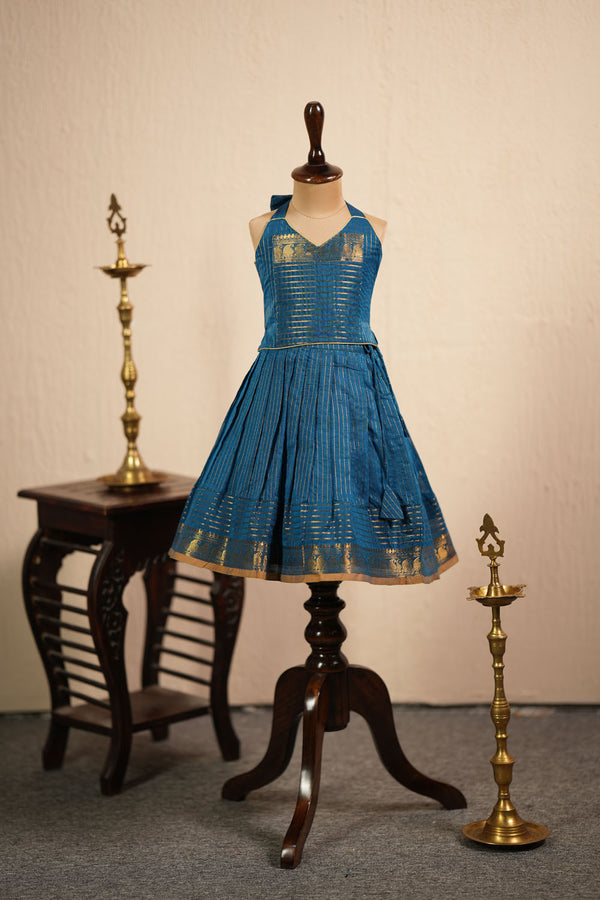 Venba Teal Chettinad Cotton Lehenga Mini (Set of 2 )