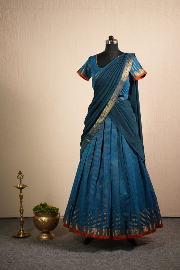 Venba Teal Chettinad Cotton Halfsaree (Set of 3 )