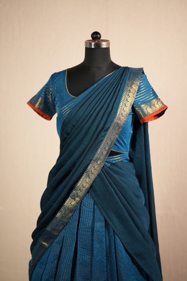 Venba Teal Chettinad Cotton Halfsaree (Set of 3 )