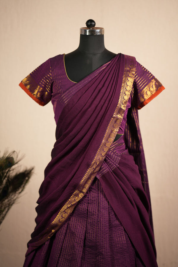 Venba Wine Chettinad Cotton Halfsaree (Set of 3 )
