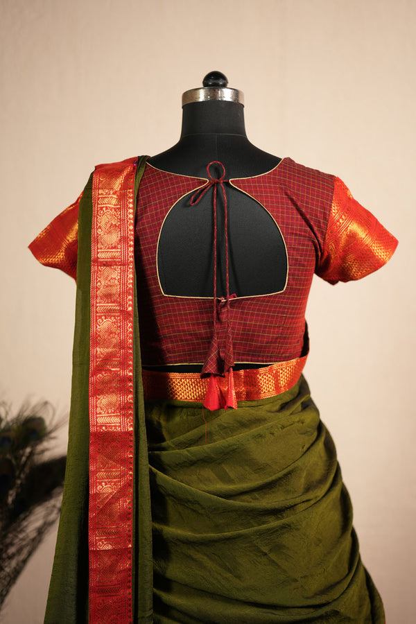 Daksha Brown Checks Chettinad Cotton Halfsaree (Set of 3 )