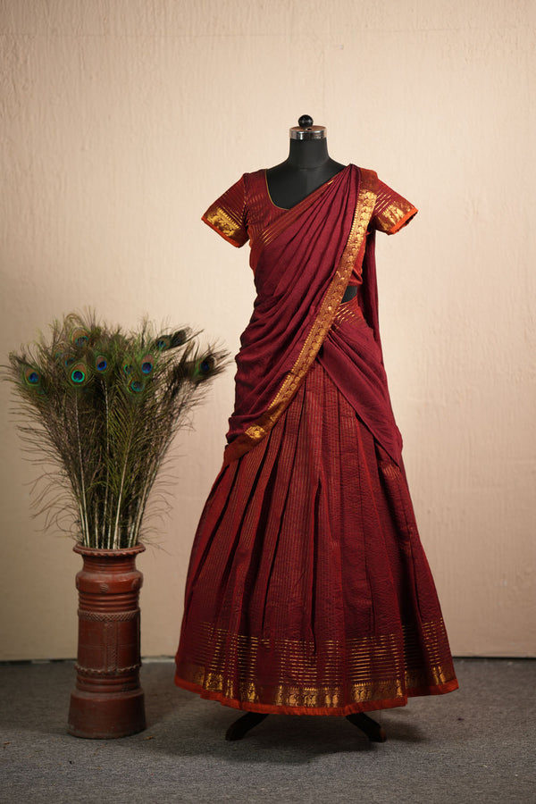 Venba Maroon Chettinad Cotton Halfsaree (Set of 3 )