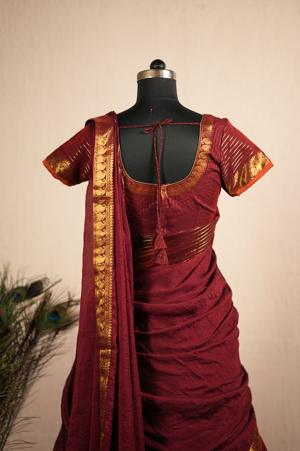 Venba Maroon Chettinad Cotton Halfsaree (Set of 3 )