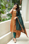 Narmada Rust with Green Kurti (Set of Top & Dupatta)