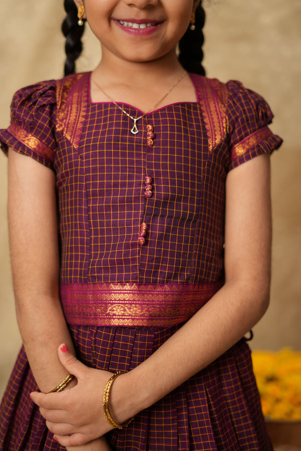 Esha Wine check Lehenga Mini (Set of 2)