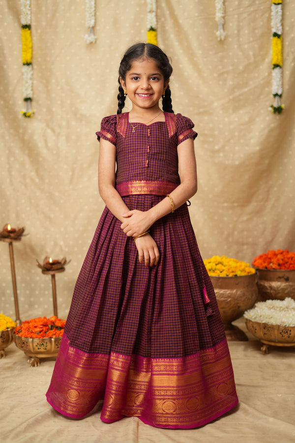 Esha Wine check Lehenga Mini (Set of 2)