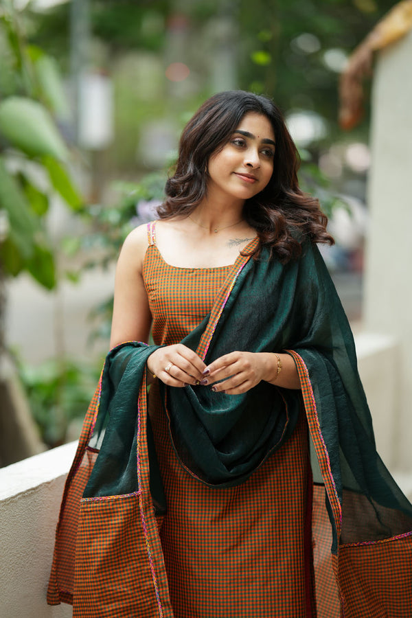 Narmada Rust with Green Kurti (Set of Top & Dupatta)