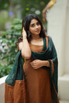 Narmada Rust with Green Kurti (Set of Top & Dupatta)